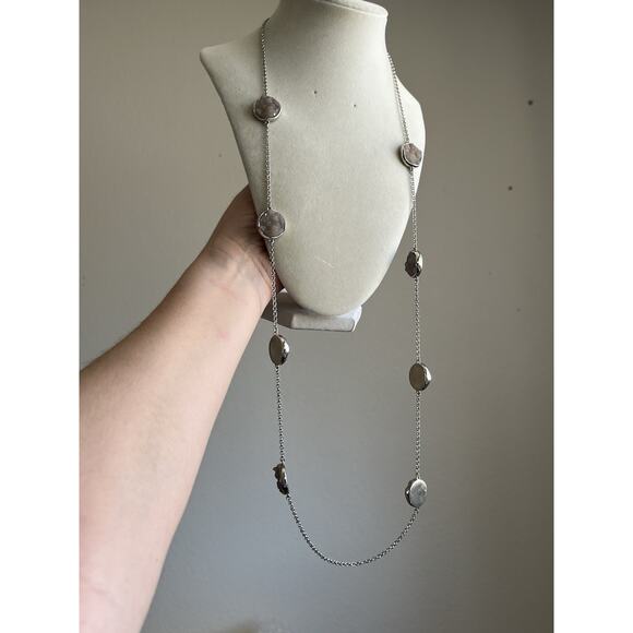 LOFT Silver Tone & Crystal Druzy Station Disc 36” Necklace - Picture 1 of 5